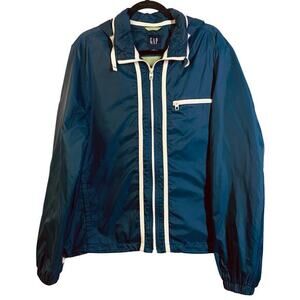 GAP Jacket Coat Rain Gear Hidden Hood Vintage Style Full Zip Lined Inside Pocket
